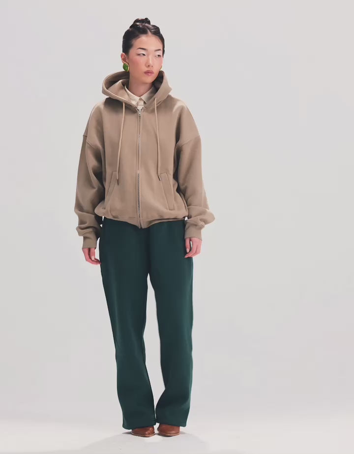 Boxy Fit Zip-Up Hoodie — Dusty Beige | RUBIES